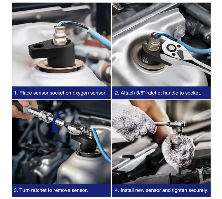 3/8 in Drive O2 Sensor Socket Set - 7/8 in (22mm) Chrome Vanadium Steel Rust-Resistant Chasers, Offset  Torque Control - Heavy Duty Mechanic Equipment for Auto Repair Shop Sensor Replacement（1,000+ sold）