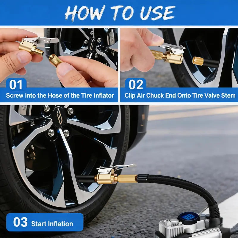 6 Counts Brass Tire Air Chucks with Clips, Tire Inflation Hose Adapter with Locking Tire Nozzle Valve Thread, Unscrewed Twist Connection Converts for Air Compressor, Tire Inflator Tool, Inflation Tools for Cars   [Sold 621 units]