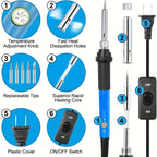 Adjustable Temperature Electric Soldering Iron Set, 110V 60W, 200–450°C, Includes 5 Tips, Stand and Cleaning Sponge