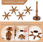 Walnut Tree Trivet Set 4 Wooden Trivets & 1 Stand Heat Resistant Foldable Design Durable & High Quality Solid Wood Ideal for Hot Dishes, Pots, Bowls, Teapots Kitchenware & Tableware Coasters