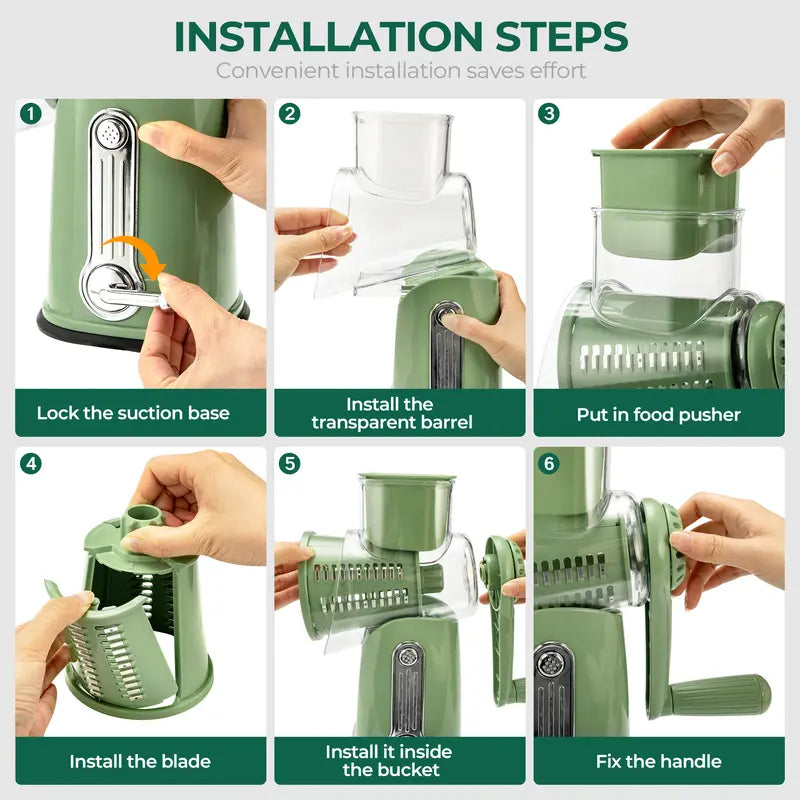 SUSTEAS Rotary Cheese Grater with Handle, 5 Well-Designed Blades, Strong Suction Cup Base, Kitchen Utensils Vegetable Slicer Dicer Fruit Vegetable Slicer Gadgets Kitchen summerwins