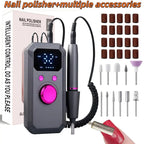 Wireless Electric Nail Drill File, Professional Manicure Tool, Multiple Grinding Heads, LED Display, 32 Speed Settings, Portable Gift
