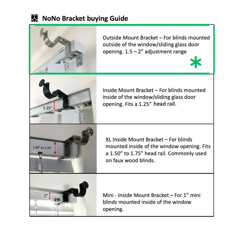 NoNo Bracket - No Drill Curtain Rod Bracket Attachment over Blinds Set of 3 (White) white curtains