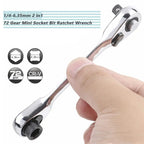 1-Piece 1/4-Inch Silver Mini Double-Headed 72-Tooth Ratchet Wrench, 5-Degree Quick Release Drive Socket (Bits Not Included), Textured Grip Rotator for Confined Space, DIY Maintenance Work Tool, Tools and Gadgets