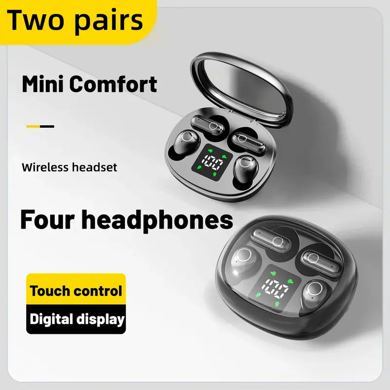 MSHUKCOE Wireless Bluetooth Headphones，Tiny Size Invisible Earbuds，Waterproof Headsets，With Mic，Sleep and Sports Earphones Set, 2 Pairs, Mini and Short Handle Design，for Work Sport Sleeping summerwins