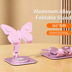 oytutus Multifunctional Aluminium Alloy Butterfly Mobile Phone Holder Stand - 360° Rotate, Compact, Folding, Adjustable Mount for Smartphones, Portable Tabletop Desk Gadgets Selfie Accessory（1,000+ sold）