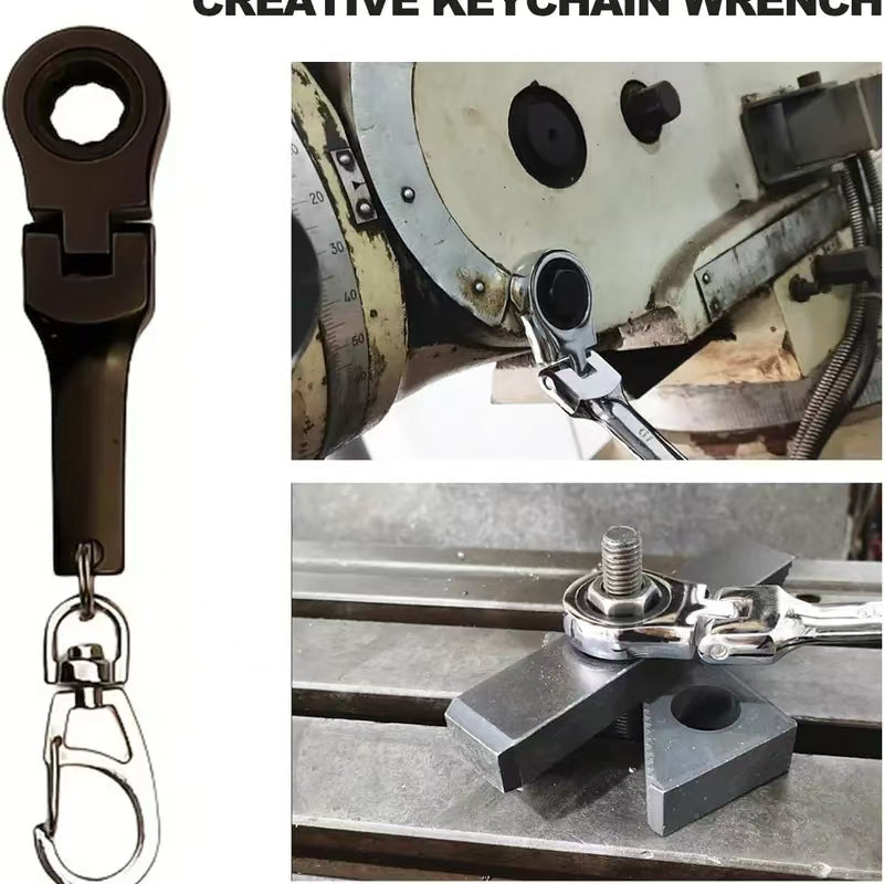 Fashion 10mm Socket Ratchet Wrench Keychain - Mini Metal Alloy 180° Flex Head Functional Spanner, Real Working Keychain, Miniature Tools Spanners & Wrenches, Tool Lovers Must Have (Neo Chrome Black) Gift For 72-Tooth Mechanics（1,000+ sold）