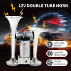 2026 Upgraded 12V 130DB High-Power Dual Air Car Horn Kit Set with Compressor - Easy-Install Vehicle Accessory, Loud Alert for Trucks, SUVs, Home Security (SilverBlack)