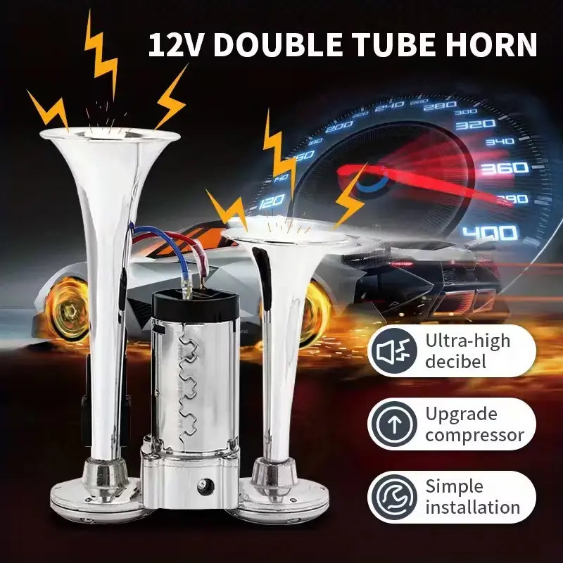 2026 Upgraded 12V 130DB High-Power Dual Air Car Horn Kit Set with Compressor - Easy-Install Vehicle Accessory, Loud Alert for Trucks, SUVs, Home Security (SilverBlack)