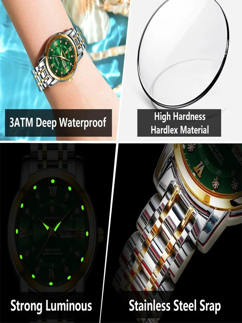 Women's Rhinestone Decor Round Dial Watch, Quartz Wristwatch, Fashionable Watches, 30M Waterproof Luminous Watch with Date Display Function, All-match Gift with Box, Analog Watch [Sold 638 units]