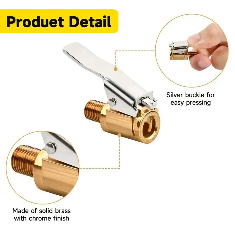 Car Air Pump Connector Tool with Press-Lock Nozzle, Clamp Tire Valve Stem, Vehicle Tire Inflator Adapter, Car Repair Tool, Air Pump Accessories