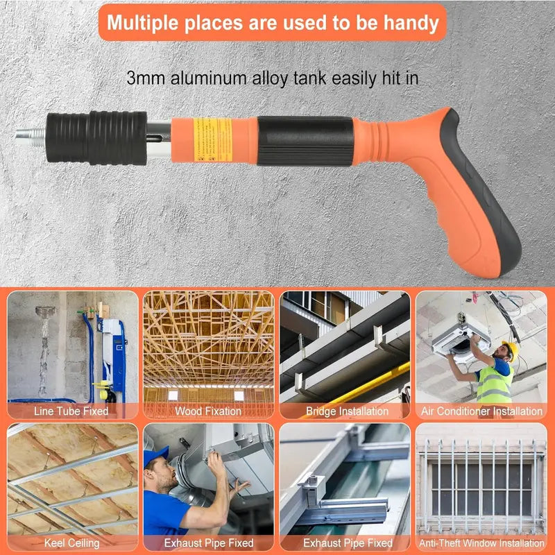 Manual Mini Steel Nail Gun 5 Gears Power Adjustable Wall Nail Guns for Ceiling，Manual Steel Nails Gun Tool, Concrete Nail Gun, Mini Portable Nail Shooting Machine with 100 Nails (Nail Gun Set)
