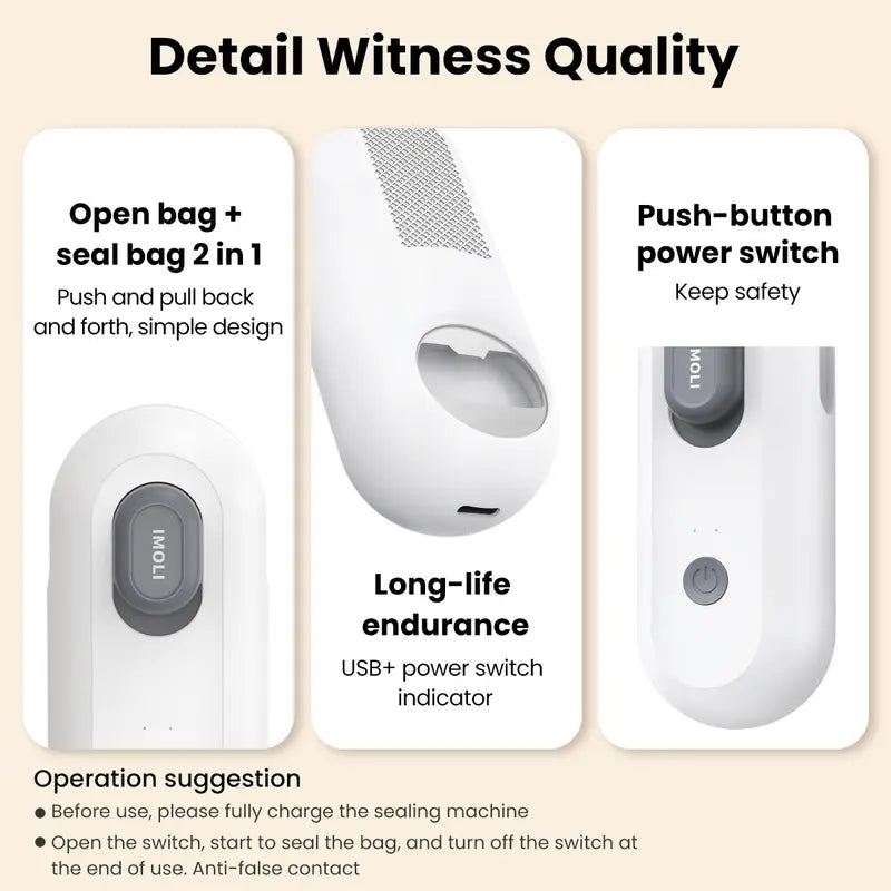 IMOLI New 4 in 1 Mini Sealing Machine Snack Bag Portable Beer Bottle Opener Built-In Cutter USB Rechargeable Plastic Heat Sealer for Food Storage Magnetic Design Home Kitchen Pet Supplies Camping
