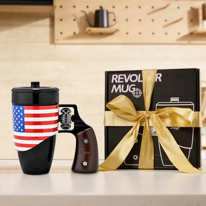 Pukomc Coffee Mug with Rotatable Wooden Handle Gift Boxes, Ceramic Leak-Proof and Scalding-Proof Cup, 16 Ounces Beverage Drinkware Glass Reusable Reuse Tumbler Washable, Best Gift Ideas for Men, Boyfrieds Gifts, Men Gifts Funny Mug