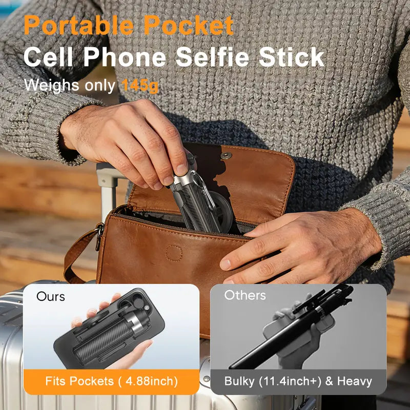 2026 Upgraded 4-in-1 Magnetic Selfie Stick with Remote for Smartphone, Cellphone, Mobile Device, 360° Rotatable, Extends to 25in, Transforms into Mini Tripod, Camera Grip, Handheld Stabilizer, Phone Stand, Camera Stand, Tripod for iPhone [Sold 573 units]