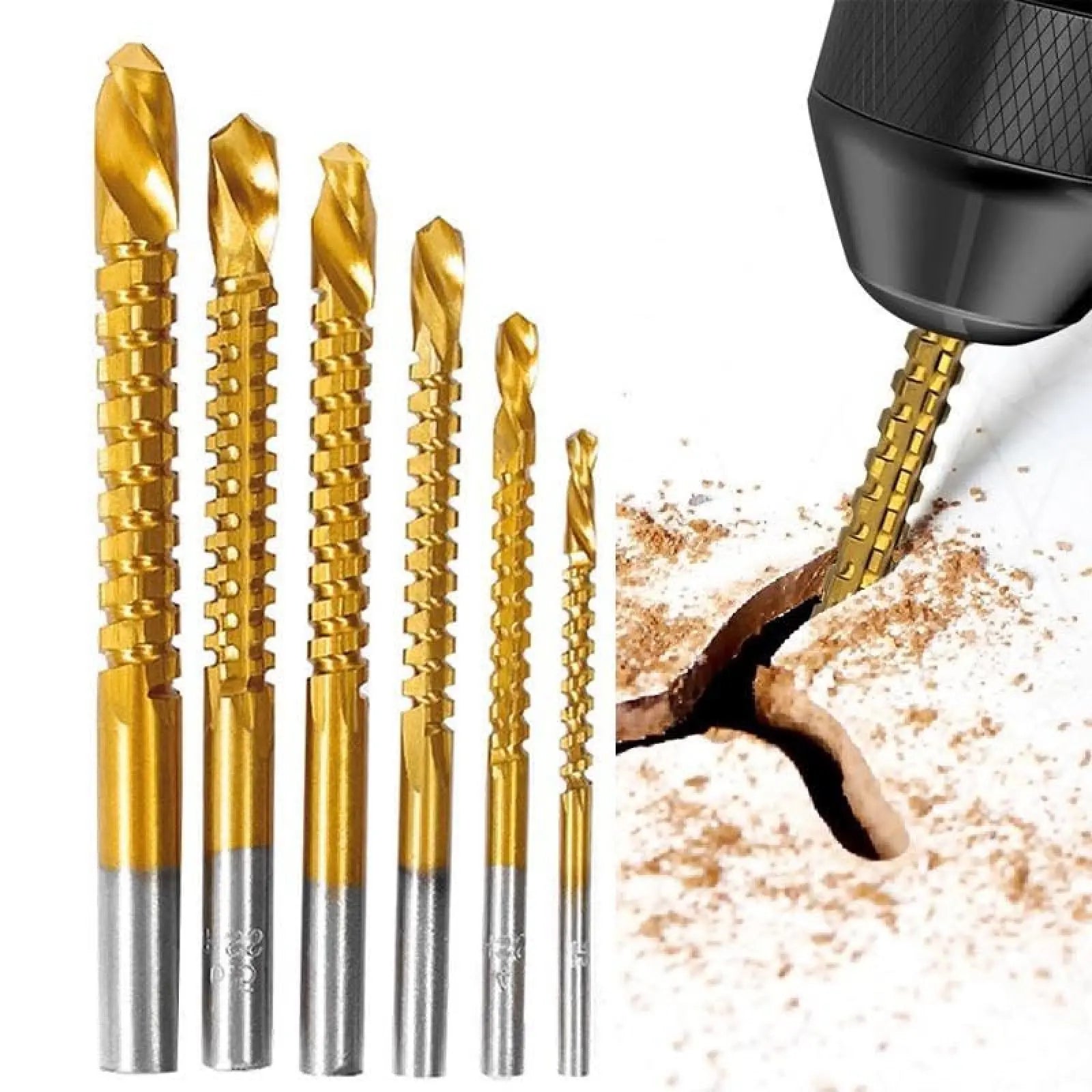 6-Pack Titanium-Plated High-Speed Steel Power Drill Bits Set (6mm, 8mm) - Straight Shank, Titanium Edge Hold, Hard HSS Resists Wear in Daily Use, Durable Tools & Hardware Specialty Hand Tools for Metal/Wood/Plastic Drilling