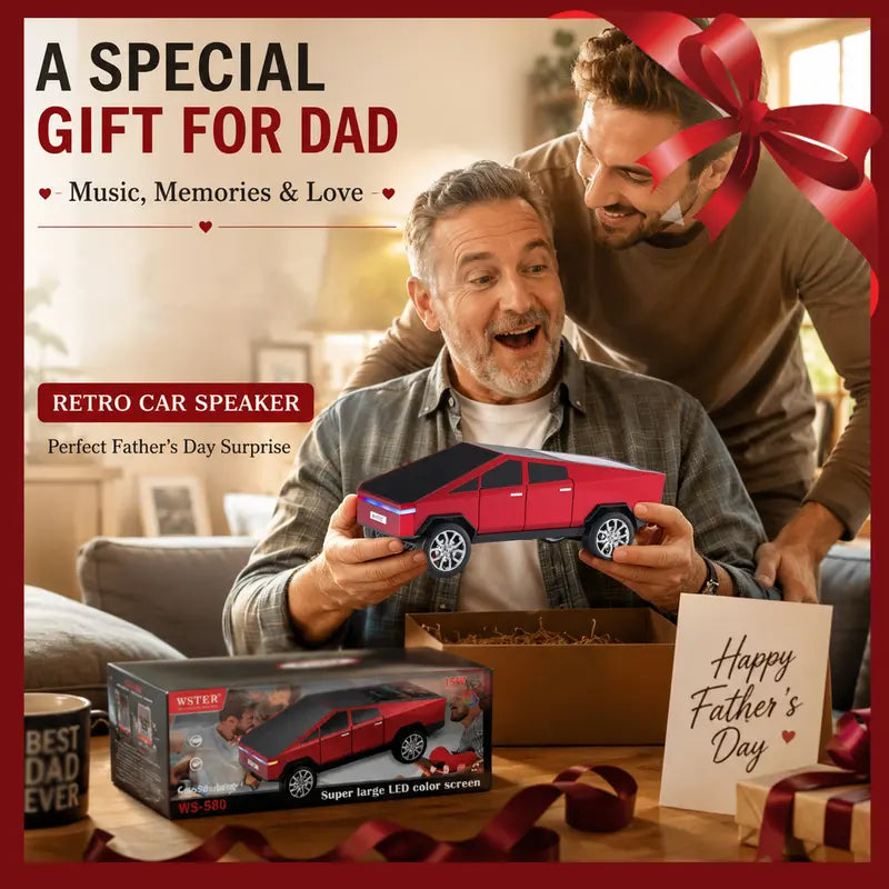 WSTER WS-580 Pickup Truck Model Bluetooth Speaker Cybertruck Style Rechargeable Portable Audio with USB TF AUX FM TWS Stereo Sound Great for Indoor Outdoor Parties Perfect Birthday and Father's Day Gift Connection Wireless Speaker