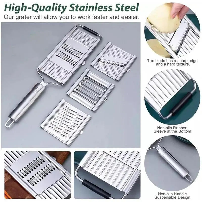 Stainless Steel 4 in 1 Multi-Purpose Vegetable Slicer,with 4 Adjustable Blades for Various Vegetables，An excellent gift choice for Christmas and New Year.