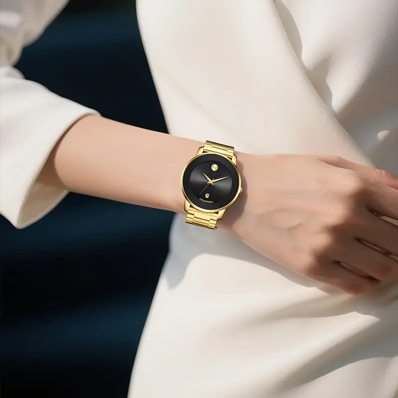 Luxury business quartz watches for ladies and gentlemen, featuring solid stainless steel straps, calendar function, and water resistance. With a minimalist design, they are elegant and durable, suitable for daily wear.（1,000+ sold）