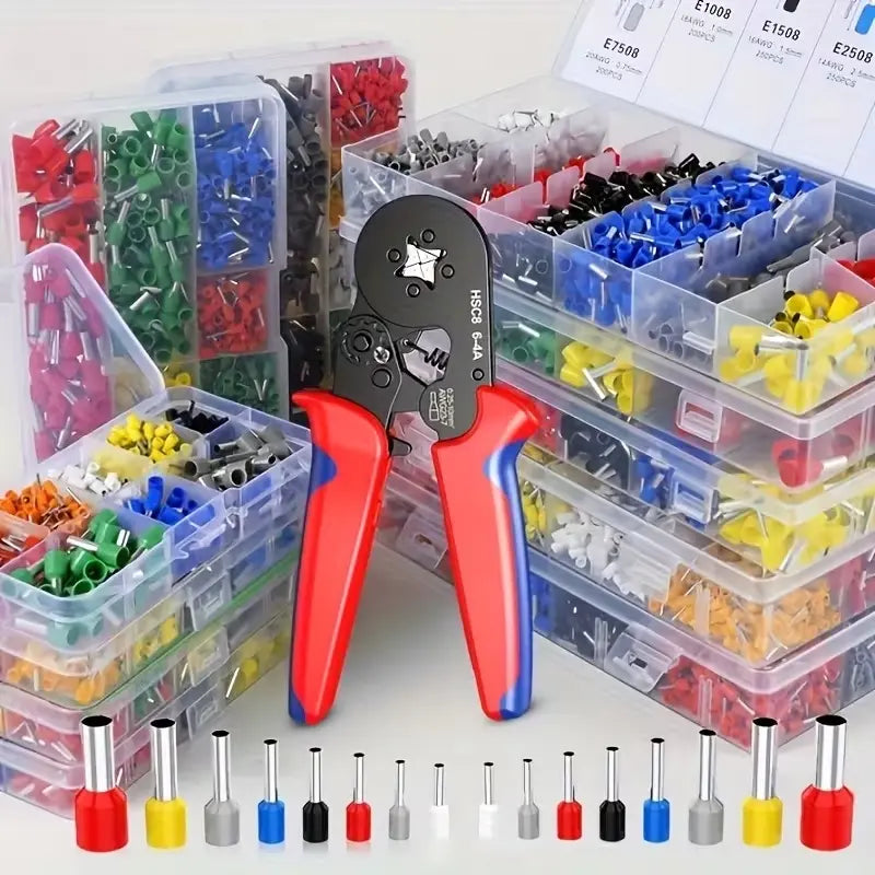 Crimping Tool Kit with 1900-Piece Wire Connectors, Insulated Wire Crimp Terminals, Mixed Butt, Ring, Fork, Spade, Bullet, and Quick Disconnect Assortment, HSC8 6-4A Crimping Pliers Set [Sold 683 units]
