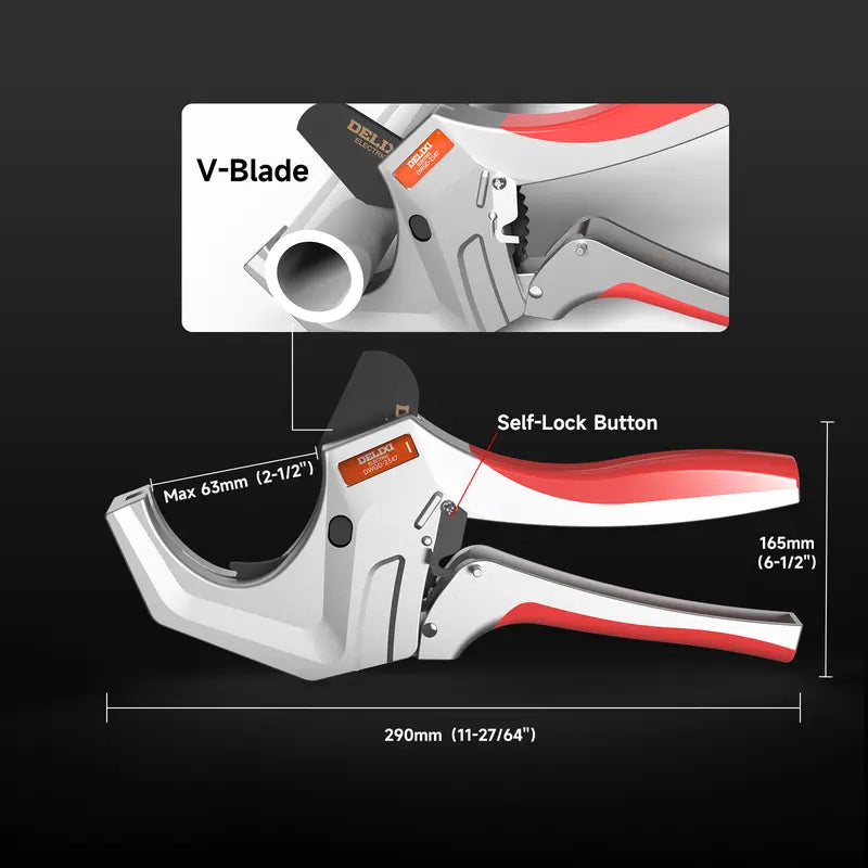 PVC Pipe Cutter, Cuts Up to 2-1/2" Ratchet Heavy-Duty SK5 High-Hardness Blade, 63mm Opening Aluminum Alloy Body Ratcheting for PVC, PPR, PE, PEX, Plastic Hoses & Plumbing Pipes Tube Cutter Pipe Cutting Tool