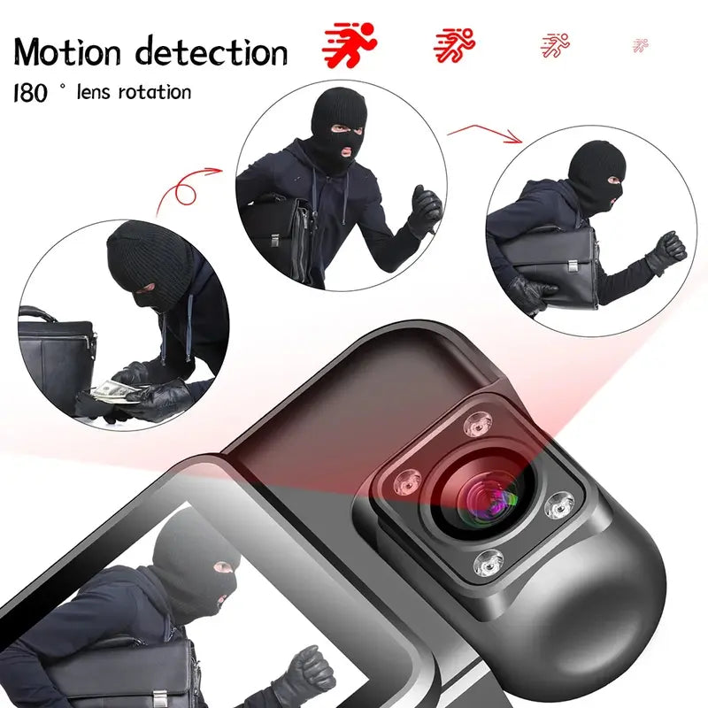 1080P High-Definition Fixed Unisex Portable Mini Body Cam - Tiny Clip-On LCD Digital Vlogging Camera Recorder with IR Night Vision, Loop Recording, Hands-Free Shooting, Screen Preview (SD Card Not Included, Outdoor Gadget)