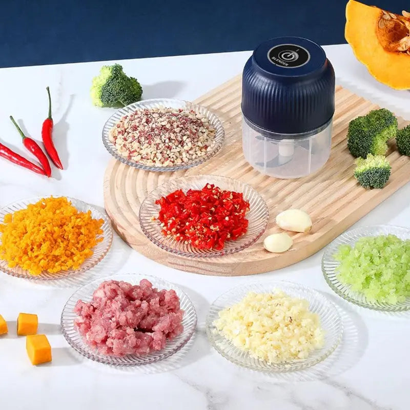 Electric Garlic Chopper Rechargeable Wireless Mini Food Processor One Touch Operation Splash Proof Lid for Chopping Garlic Onion Ginger Meat Baby Food Smoothies Blue Kitchen Utensils Dispensers Oil Cordless Cutting