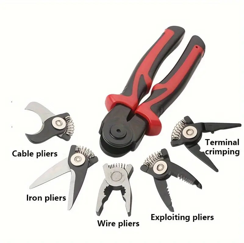5-in-1 Multifunctional Interchangeable Pliers Set Wire Stripper Cable Crimping Pliers Lineman Pliers Cable Cutter Electrician Scissors Hand Tools Heavy Duty Hardware Industrial Portable