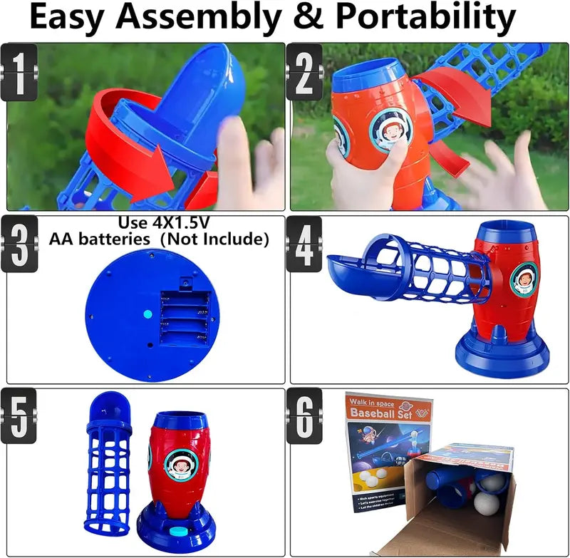 Kids Electronic Baseball Pitching Machine - Auth Pitching Machine with 5 Plastic Baseballs Included -Ages 3+