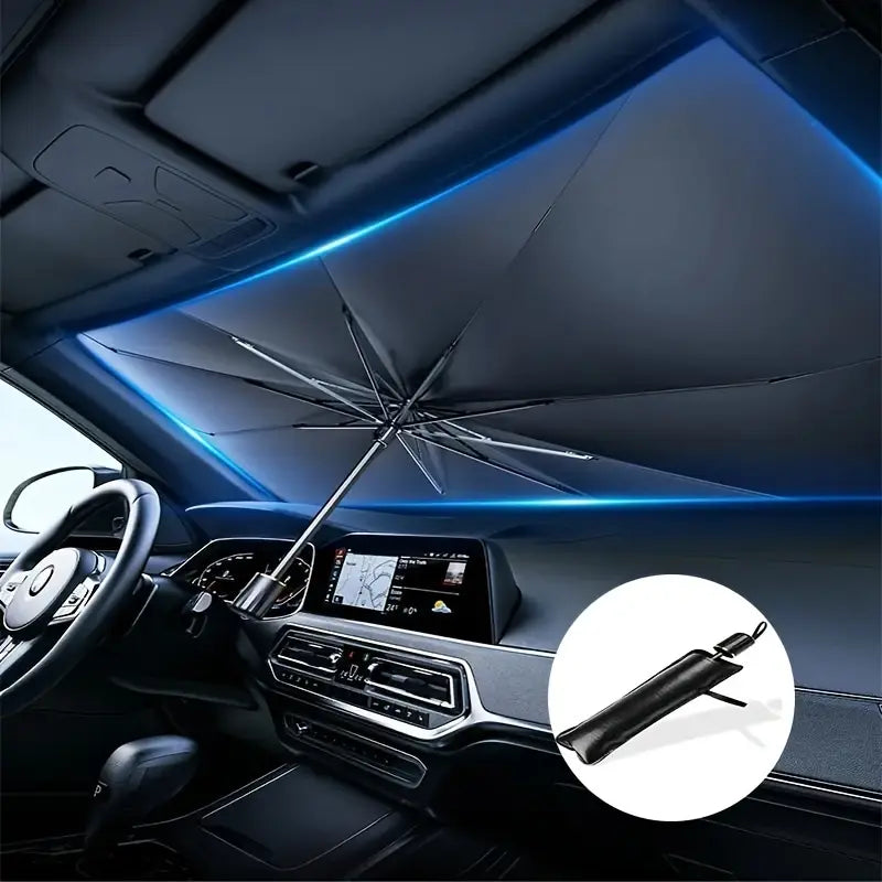 Foldable Car Windshield Sun Shade Umbrella, Foldable Car Sunshade, Windscreen Shade Cover, Heat & UV Block Car Sun Protector, Universal Fit for Cars, SUVs, Easy Install & Foldable Sun Shade for Car Interior Protection & Temperature Control