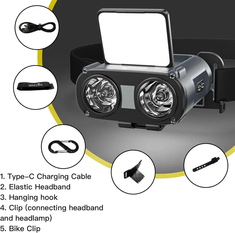 Headlamp Rechargeable, 90° COB LED Head Lamp with Motion Sensor, 5 Modes & IPX5 Water-Resistant LED Head Light for Night Running, Fishing, Cycling, Camping