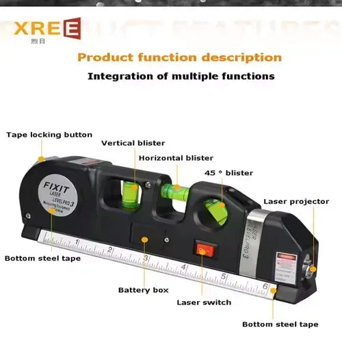 Multifunctional 4-in-1 infrared laser level 2.5m tape measure electronic laser level