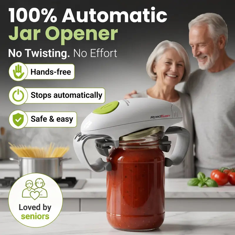 RoboTwist Automatic Jar Opener, Deluxe Accessibility Model with Enhanced Torque, Hands-Free Electric Opener for All Jar Sizes – Ideal for Limited Grip Strength and Easy for Anyone to Use