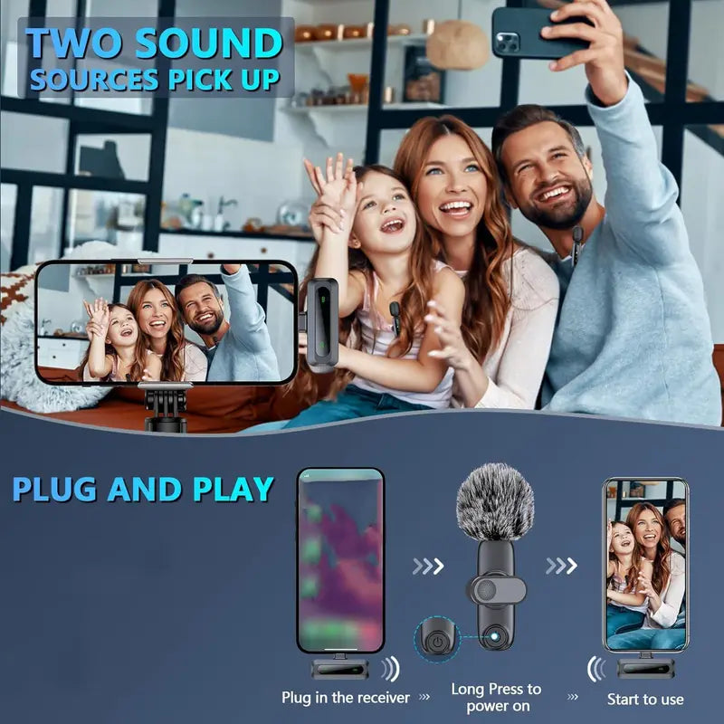 Wireless Microphone, Professional Lapel Mic for iPhone and Android, Wireless Microphone for Video Recording, Teaching, Interviews and Podcasts, Rechargeable Wireless Mic