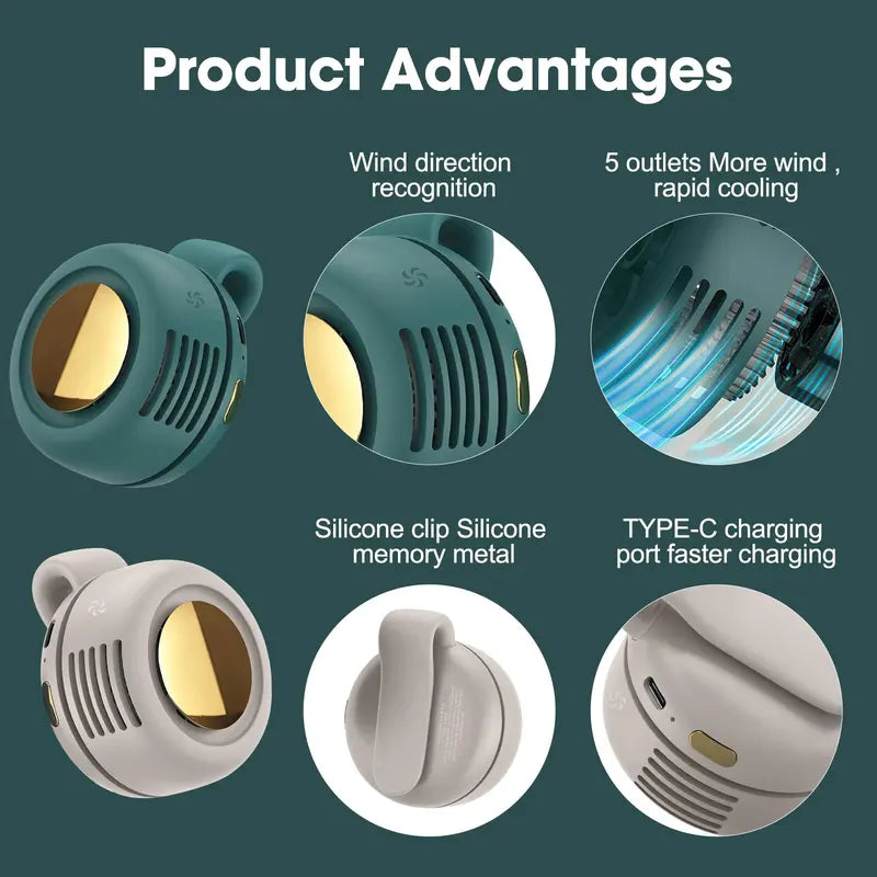 Summervibes Portable Silent Mini Bladeless Electric Fan with Rotating Body and Three-speed Adjustable Silent Cooling, Clip-on Fan, Waist-mounted Fan, Suitable for Outdoor Travel and Office Use, Summer Gift