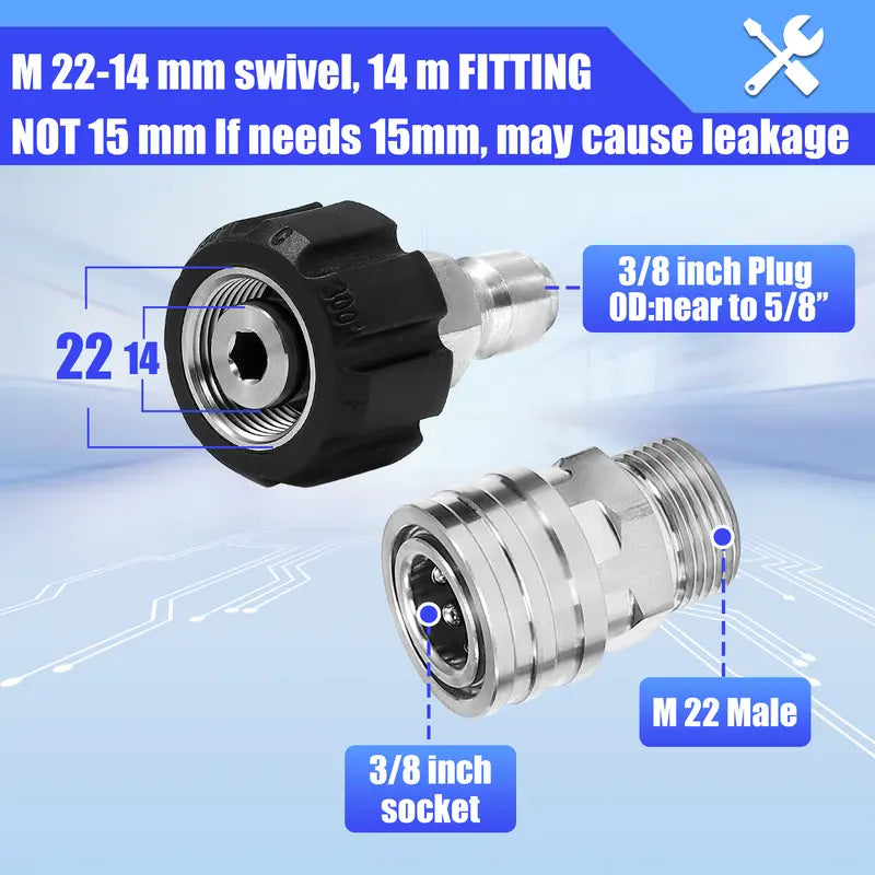NPT Pressure Washer Adapter Set,  Stainless Steel External Thread Quick Connector Kit