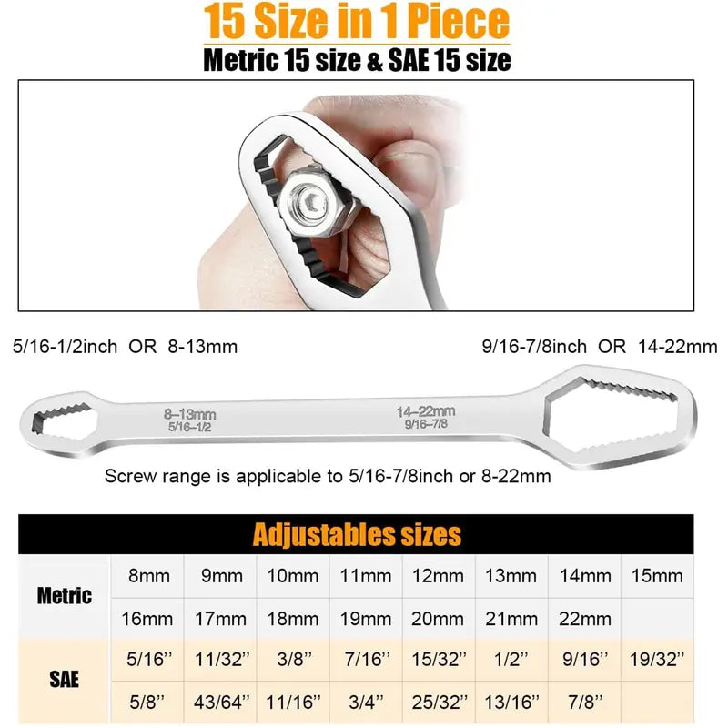 Universal Wrench,8-22mm Universal Torx Self-tightening Wrench,Double-head Torx Spanner,Non-Slip Multi-function Wrench for Most Nuts & Bolts Repair,Professional Car Assembly & Disassembly Tool