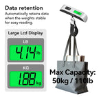 Portable Digital Luggage Scale, Pet Scale for Accurate Weighing, 110lbs Hanging Baggage Scale with Backlit LCD Display, Portable Suitcase Weighing Scale, Travel Luggage Weight Scale with Hook, Strong Straps for Travelers