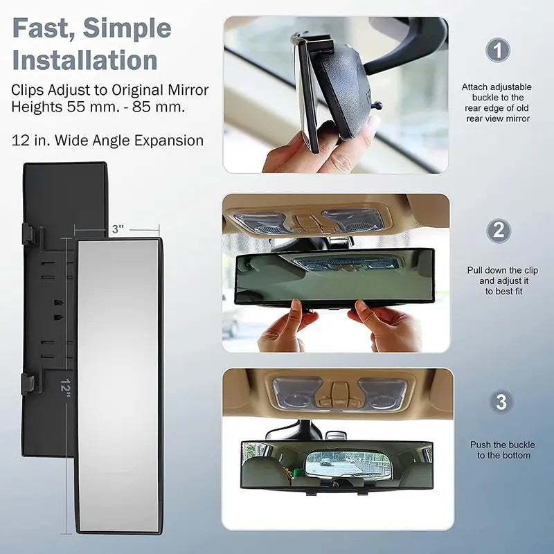 Automotive Rearview Mirror, 11.8x2.76in Wide-Angle Clip-On Car Exterior Accessory - Blind Spot Fix, Fits Many Vehicles, Cars Accessories for Trucks [Sold 684 units]