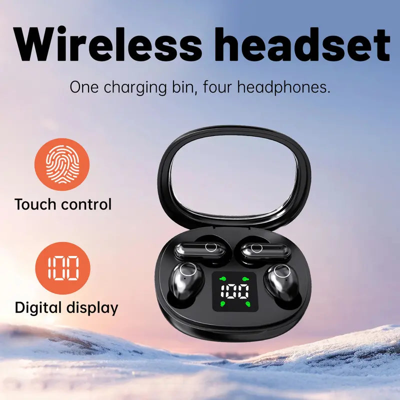 MSHUKCOE Wireless Bluetooth Headphones，Tiny Size Invisible Earbuds，Waterproof Headsets，With Mic，Sleep and Sports Earphones Set, 2 Pairs, Mini and Short Handle Design，for Work Sport Sleeping summerwins
