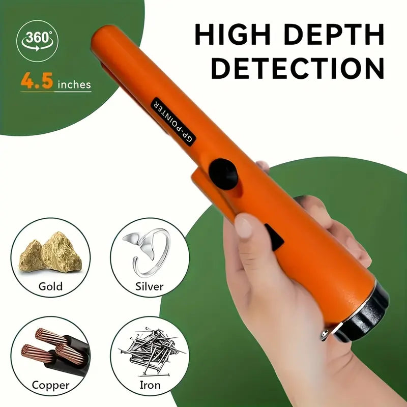 Handheld Metal Detector Pinpointer - 128° Metal Detect - Buzzer/Vibration Alerts - For Gold,Silver,Relics - 360° Detection - Durable Plastic Body - Metallic Finish - Battery-Powered (Excl.) - Ergonomic Design - Tools and Gadgets,Physics Gadgets Tools, Tre
