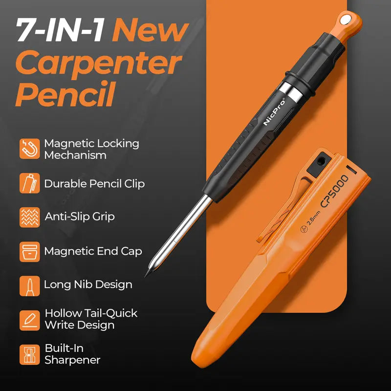 Magnetic Mechanical Carpenter Pencils Set - 2.8mm Pencil, Sharpener,  Magnetic Pickup Tool, Precise Deep Hole Marking Tool for Construction Work Accessories,back to school,back to school shopping
