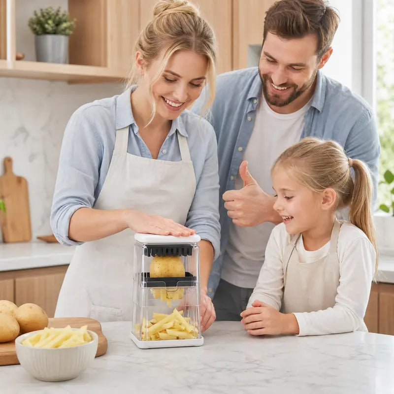 French Fry Cutter - Air Fryer Compatible, Portable Detachable Interchangeable Blade Potato Slicer, Smooth Mandoline Slicer, Rustproof Easy-Clean Vegetable Cutter Kitchen Accessories for Home Low-Oil Fries, Home Cooking