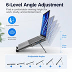 Grey Laptop Stand with Foldable USB Hub, Adjustable Ergonomic Desk Riser, Multi-Port Expansion for MacBook, PC, Tablets & Travel Use,Father's Day Gift