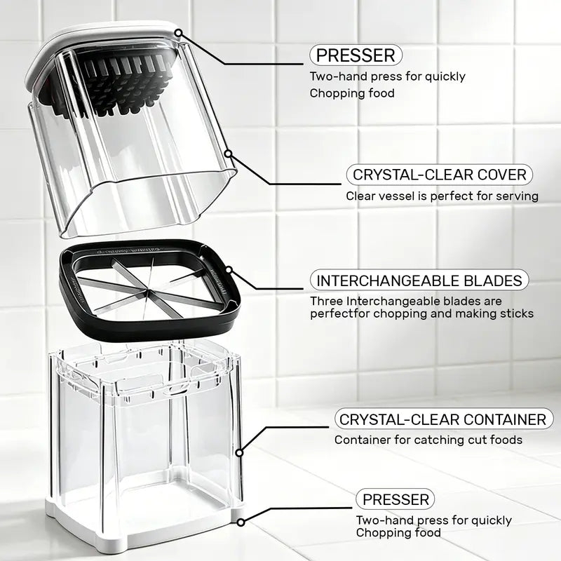 French Fry Cutter - Air Fryer Compatible, Portable Detachable Interchangeable Blade Potato Slicer, Smooth Mandoline Slicer, Rustproof Easy-Clean Vegetable Cutter Kitchen Accessories for Home Low-Oil Fries, Home Cooking