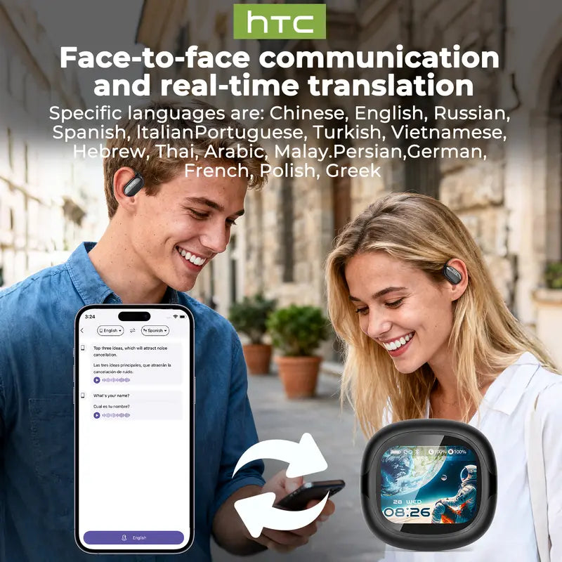 OWS Translator Bluetooth Earbuds Bluetooth 6.0 Headphones LED Multi-function Touchscreen Real-time Translation in 134 Languages Hi-Fi Sound Quality HD Calls Suitable for Entertainment, Music, Travel, and Office