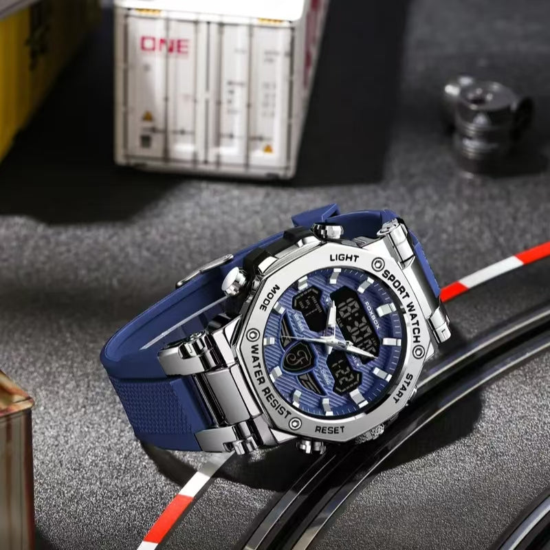 Casual Fashion Waterproof Durable Men's Dual Display Watch, Analog Quartz Movement, Round Face, Dial, Plastic Case, Quartz Wristwatch（1,000+ sold）