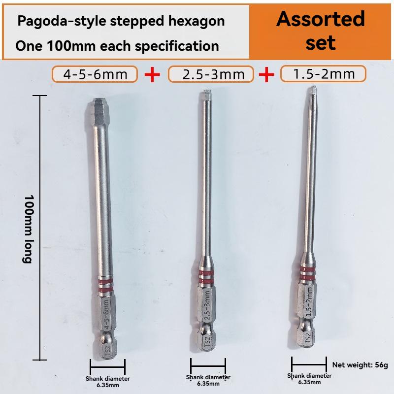 6-Piece Screwdriver Drill Bits Set, Tool Accessories with Magnetic Hexagonal Shanks & Unique Pagoda-Shaped Internal Hex Design, Tightens 1.5mm-6mm Nuts for Electric Drills & Wrenches   [Sold 769 units]