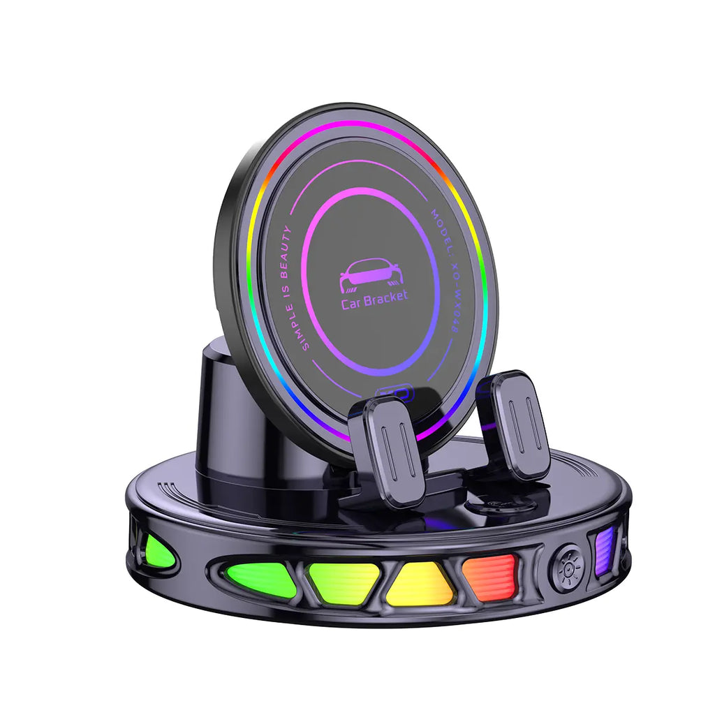 360° Rotating Wireless Charging Car Phone Holder with RGB Lights - Auto-Lock, Ultra-Stable Gel Base, Plastic/Rubber Build, Hands-Free, for Dashboard & Windshield, Fits iPhone & Android, Car Interior Accessory [Sold 586 units]