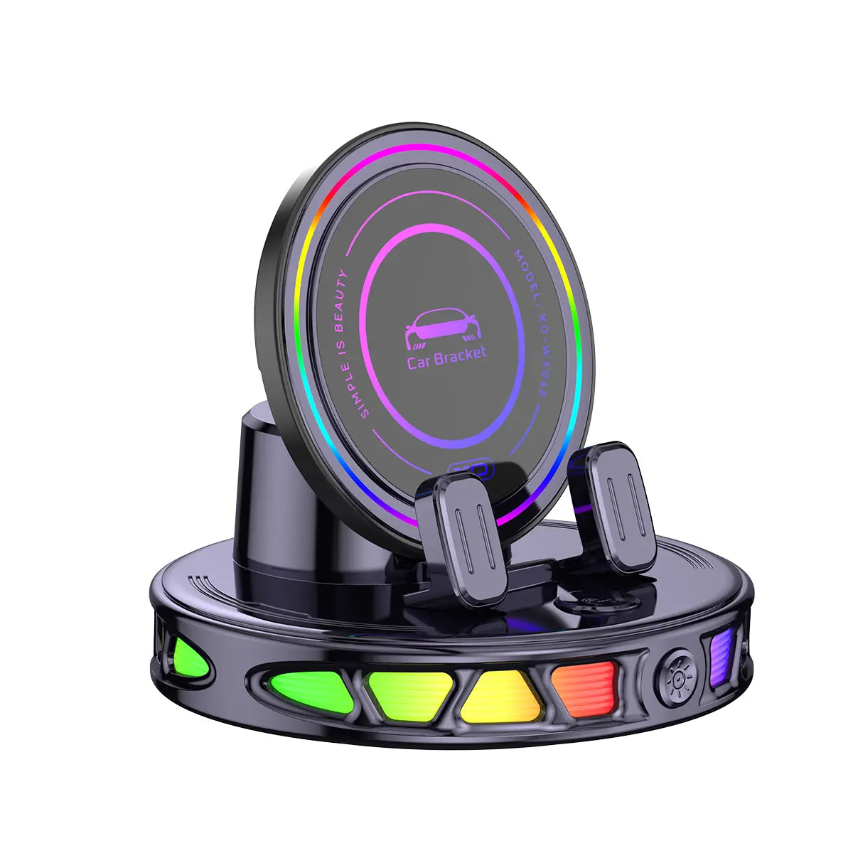360° Rotating Wireless Charging Car Phone Holder with RGB Lights - Auto-Lock, Ultra-Stable Gel Base, Plastic/Rubber Build, Hands-Free, for Dashboard & Windshield, Fits iPhone & Android, Car Interior Accessory [Sold 586 units]